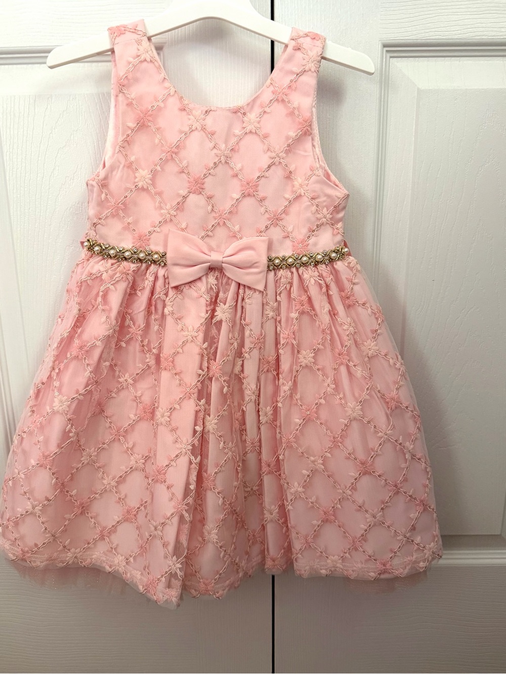 Girls Pink Bow-Accent Party Dress